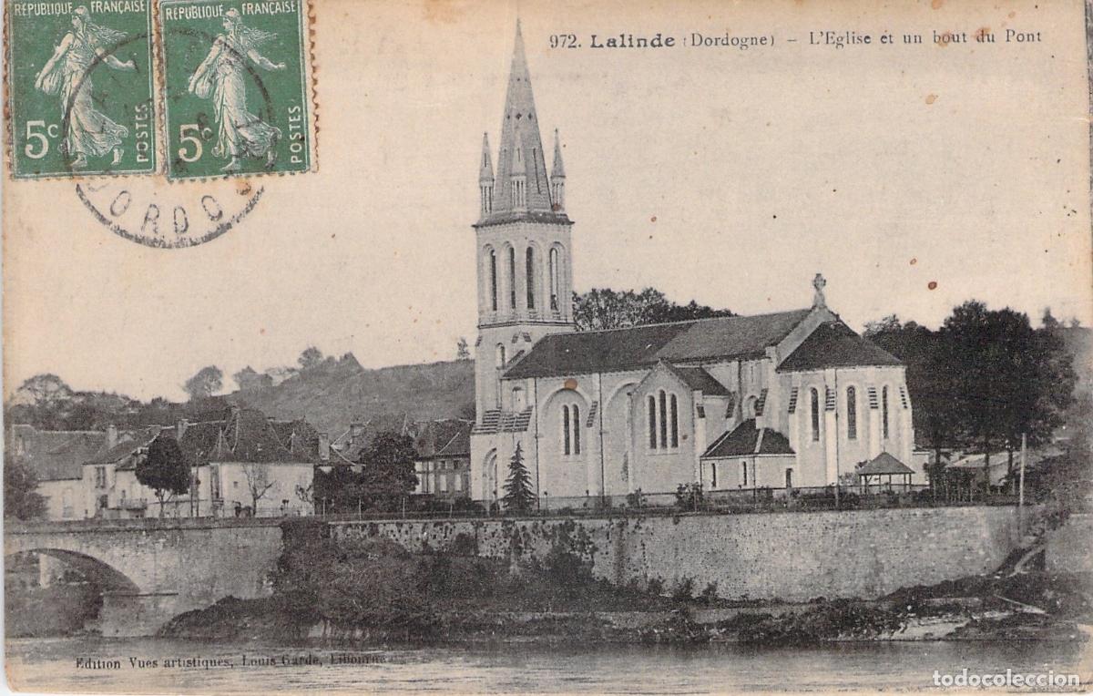 Postcards: Postal de Lalinde, Dordogne: Vista de la Iglesia y el Puente