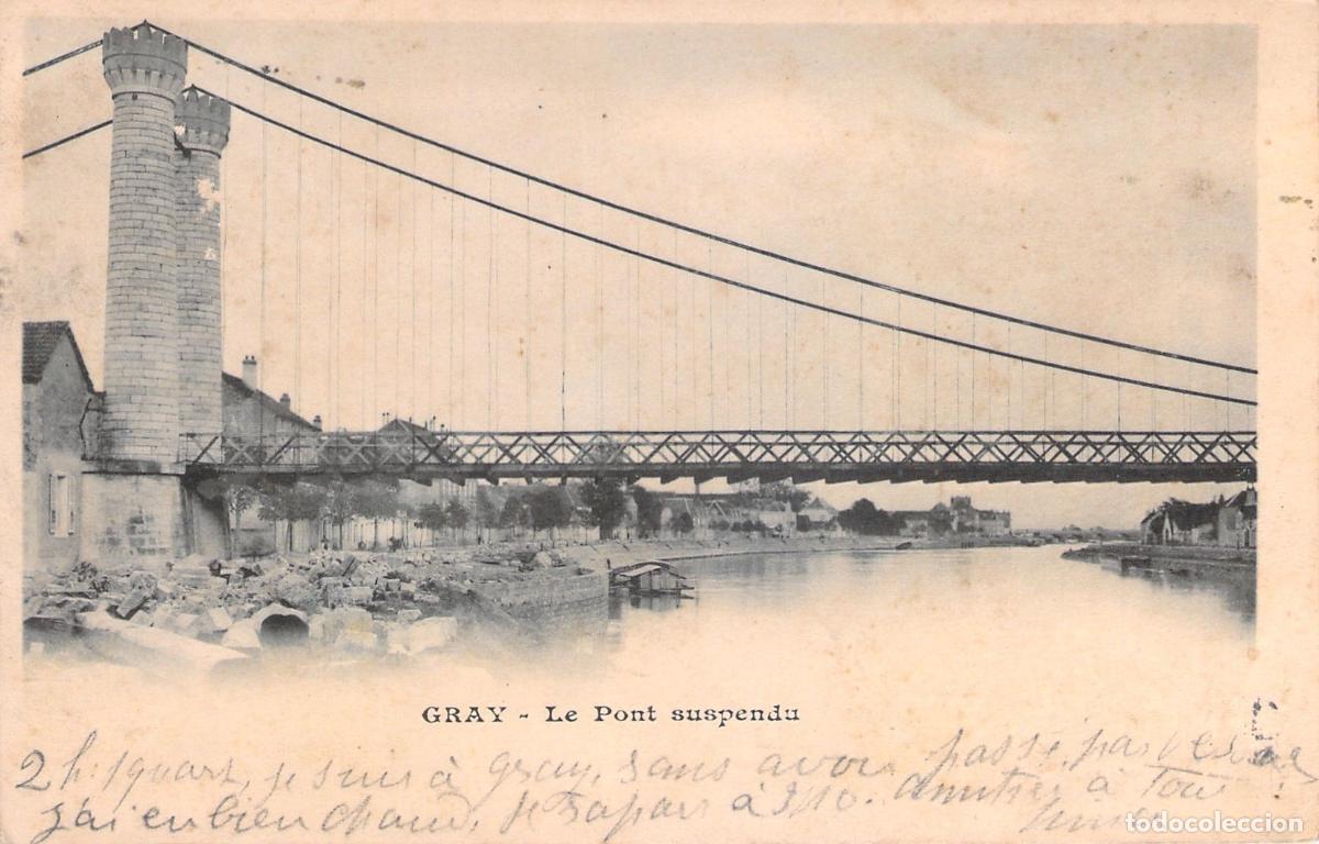 Postcards: Postal de Gray, Francia - El Puente Colgante sobre el R&iacute;o Saona