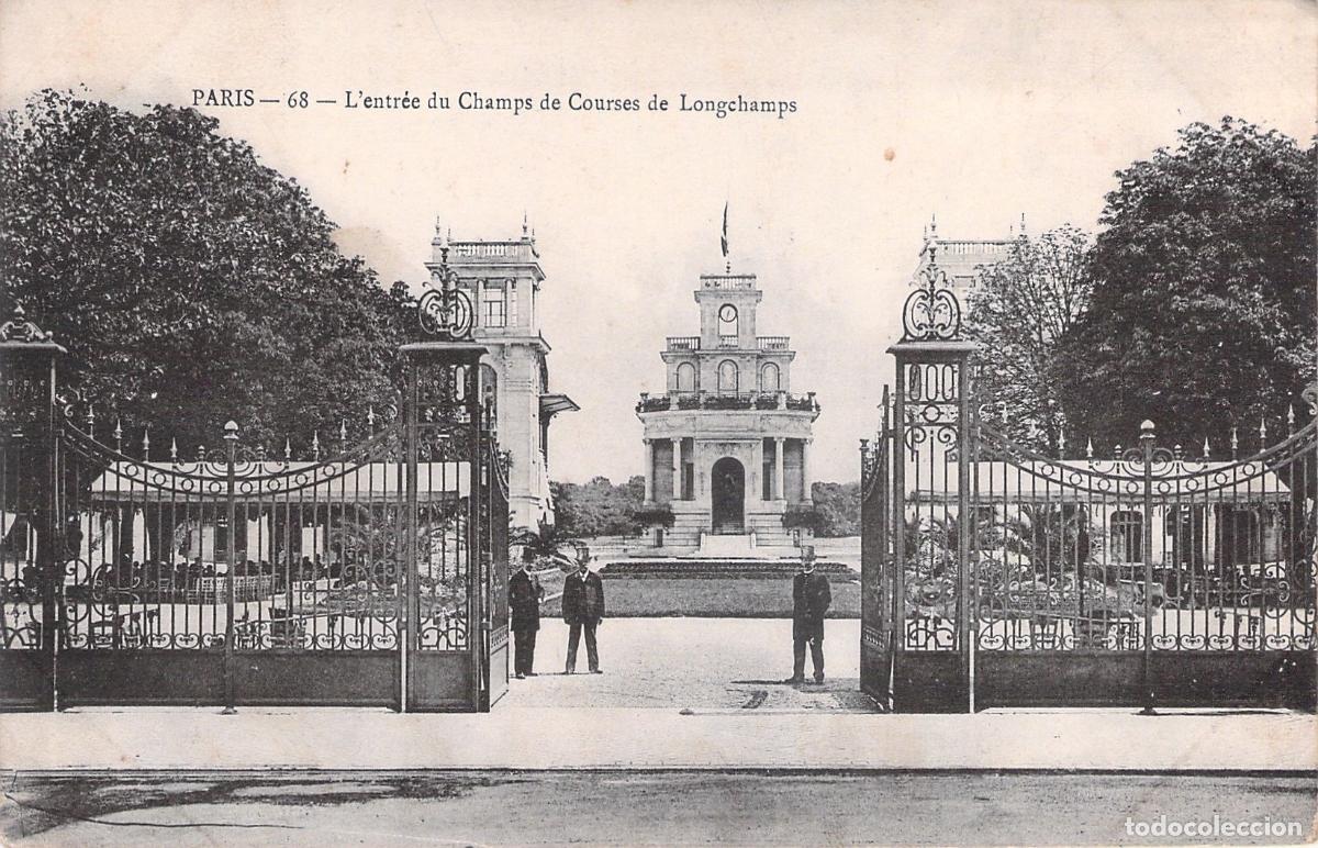 Postkarten: Postal de la Entrada al Hip&oacute;dromo de Longchamp en Par&iacute;s