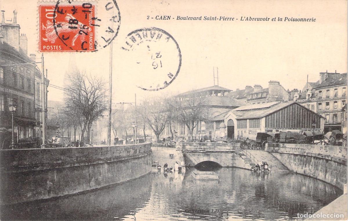 Postkarten: Postal de Caen, Boulevard Saint-Pierre, L'Abreuvoir y la Pescader&iacute;a, Francia