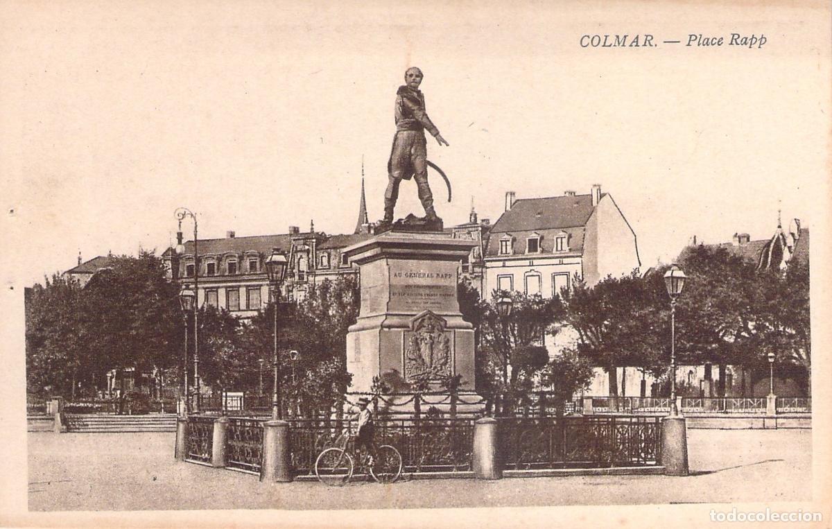 Postales: Postal de la Plaza Rapp y Estatua del General Rapp en Colmar, Francia