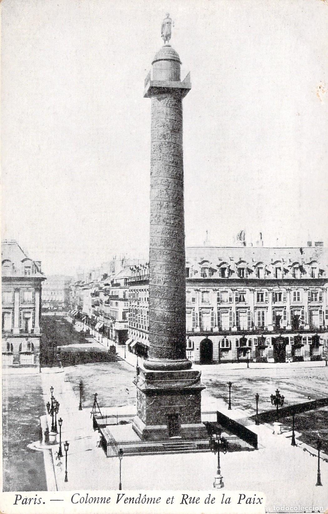 Cartoline: Postal de la Columna Vend&ocirc;me y Rue de la Paix en Par&iacute;s