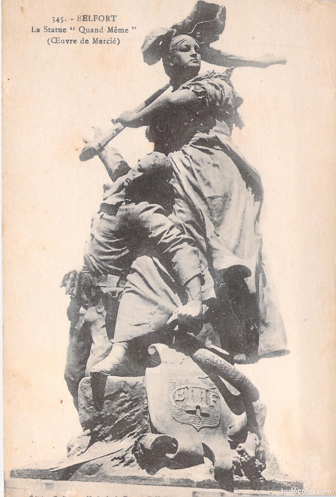 Cartoline: Postal de la Estatua Quand M&ecirc;me en Belfort, Francia - Obra de Merci&eacute;