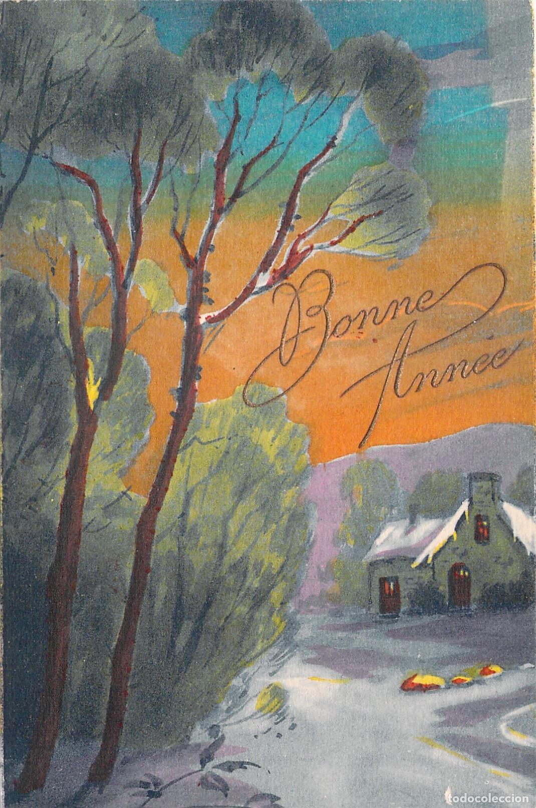 Postcards: Postal de Felicitaci&oacute;n de A&ntilde;o Nuevo con Paisaje de Invierno Franc&eacute;s