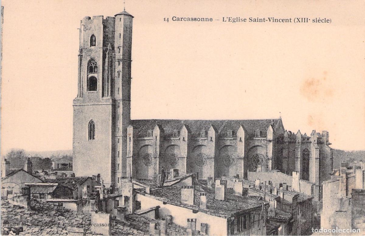 Cartoline: Postal de la Iglesia de San Vicente en Carcasona, Francia