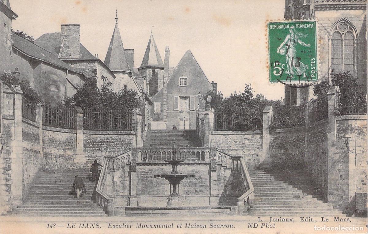 Postales: Postal de la Escalera Monumental y la Casa Scarron en Le Mans, Francia