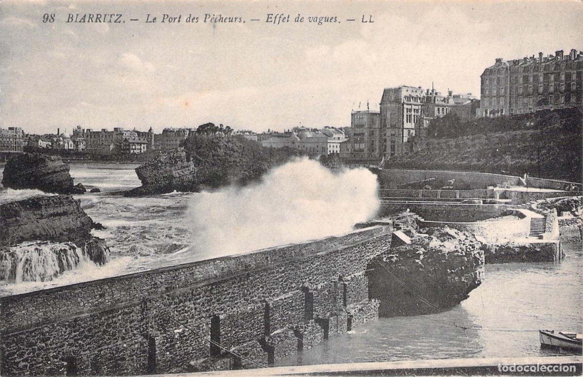 Postkarten: Postal de Biarritz: El Puerto de los Pescadores y Efecto de Olas