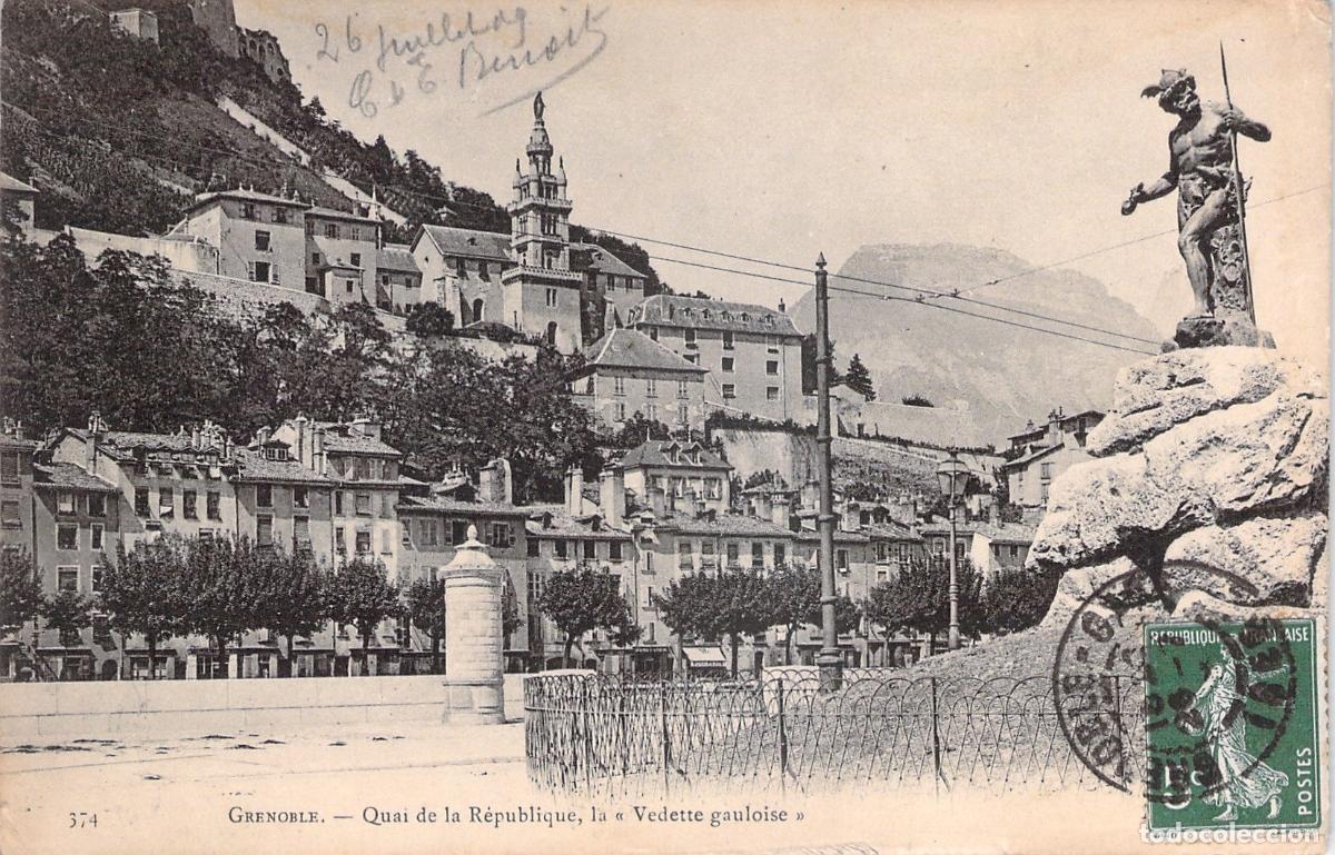 Postkarten: Postal de Grenoble: Quai de la R&eacute;publique y la Vedette Gauloise