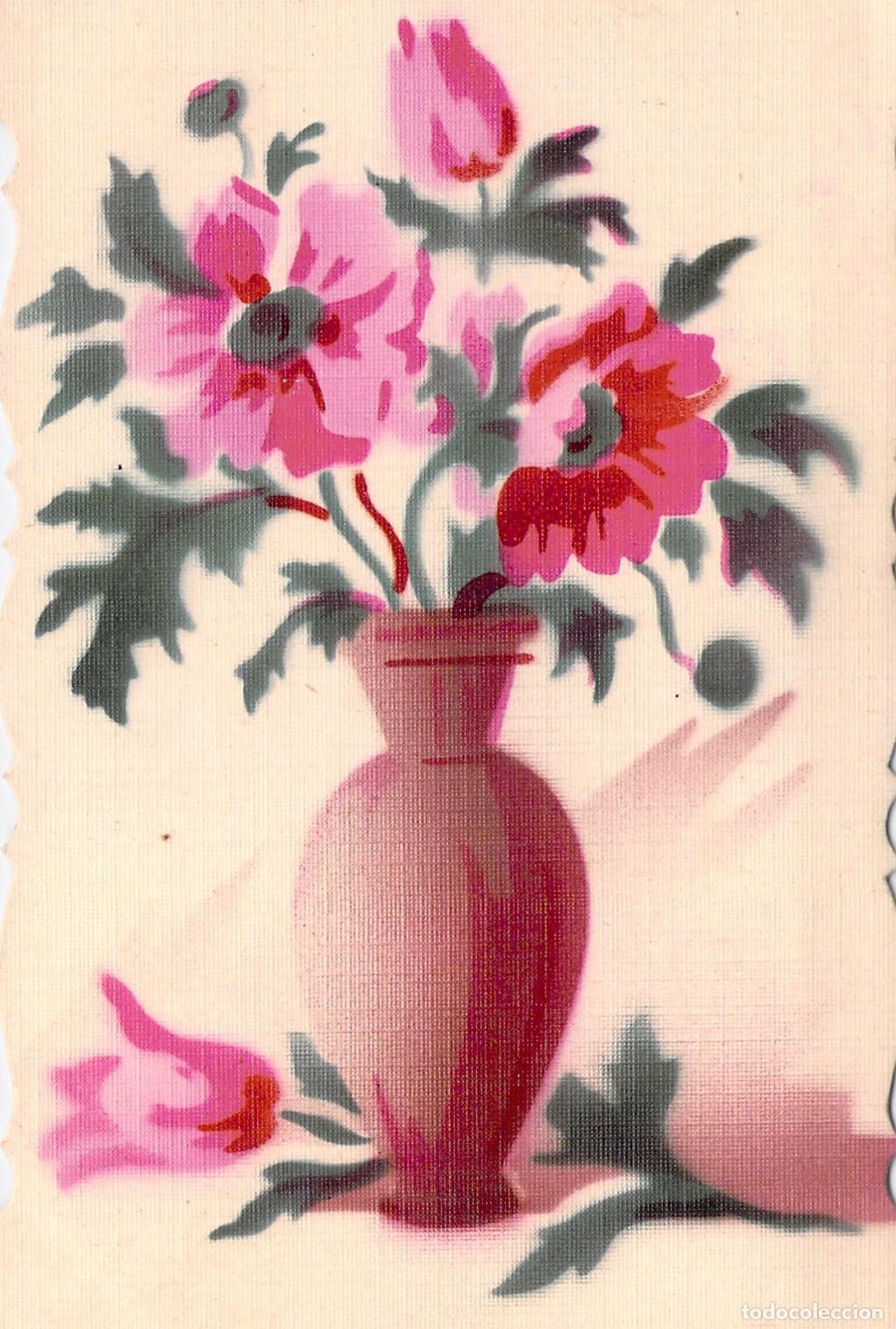Postales: Postal Francesa de A&ntilde;o Nuevo con Flores en Jarr&oacute;n
