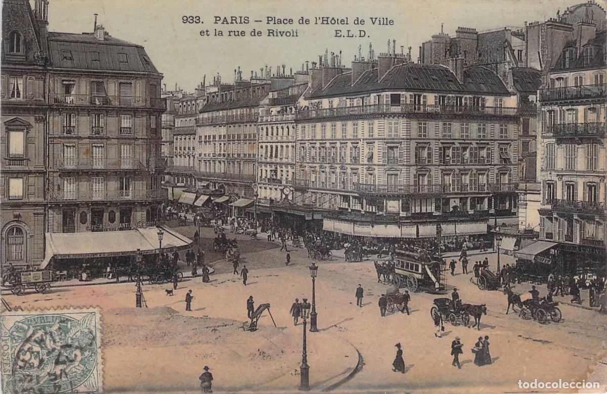 Postales: Postal de Par&iacute;s, Place de l'H&ocirc;tel de Ville y Rue de Rivoli