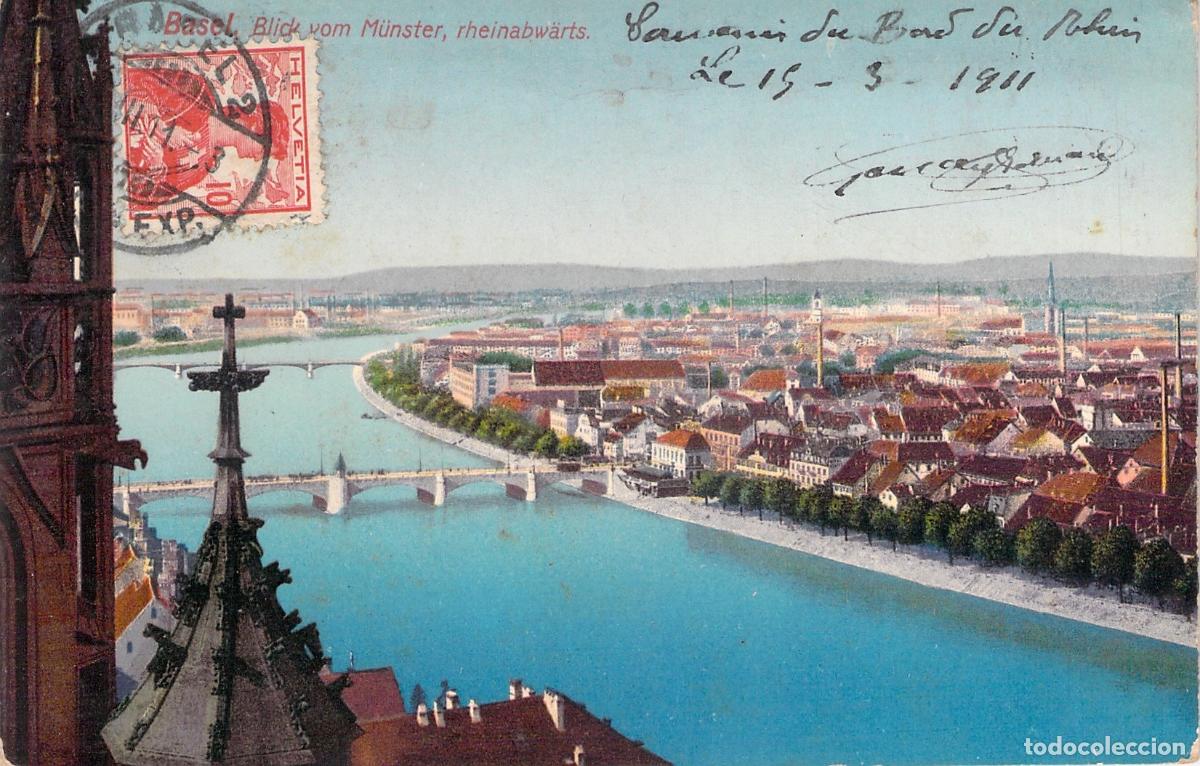 Postales: Postal de Basilea Suiza Vista desde la Catedral sobre el R&iacute;o Rin