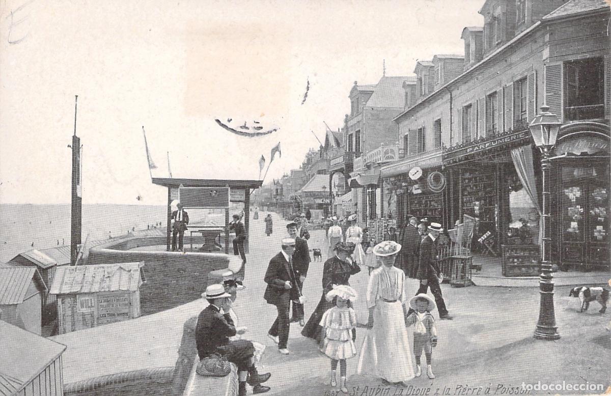 Postales: Postal de Saint-Aubin-sur-Mer: La Digue y la Pierre &agrave; Poisson