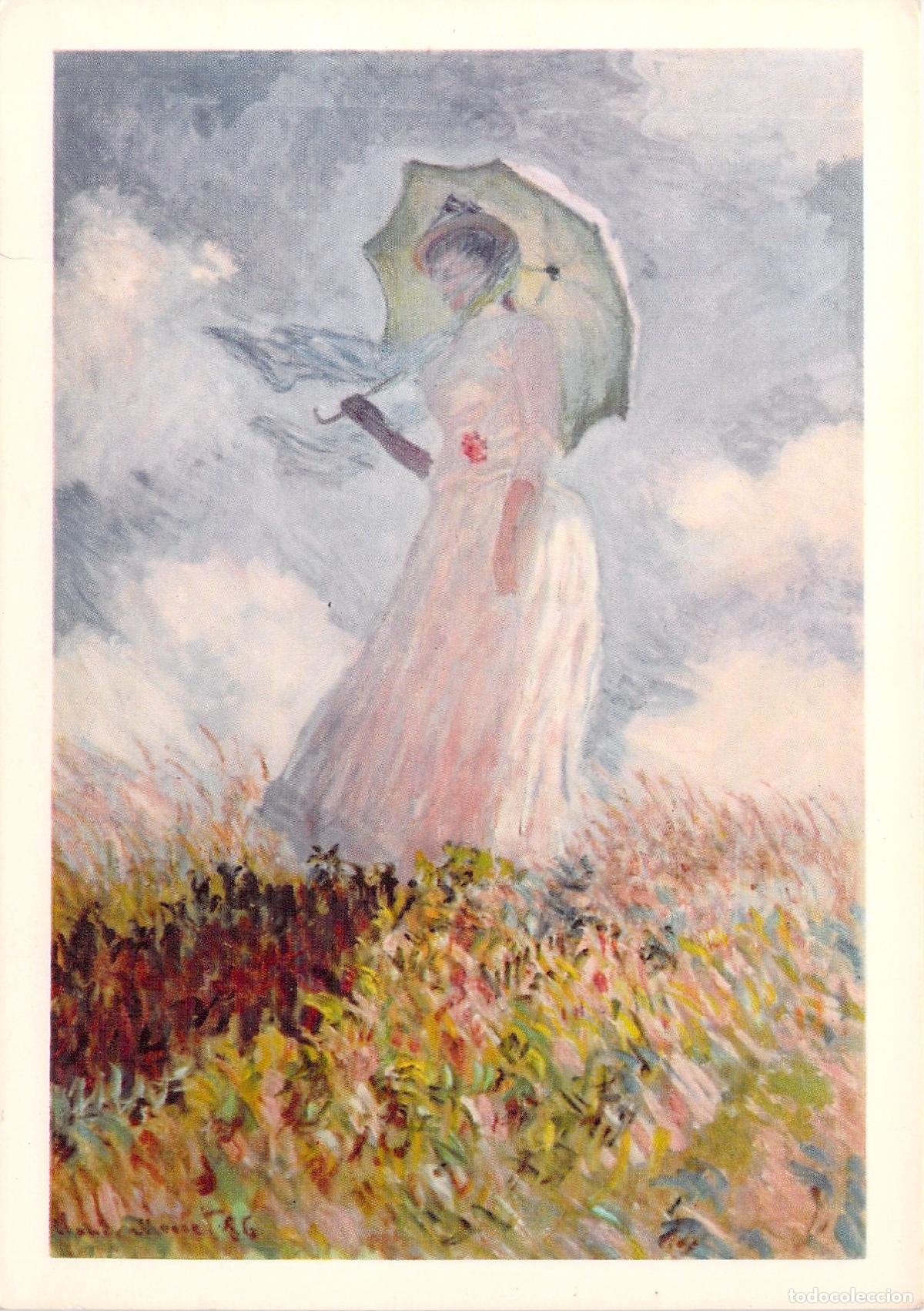 Postales: Postal de Arte Claude Monet - Mujer con Sombrilla - Museo del Louvre