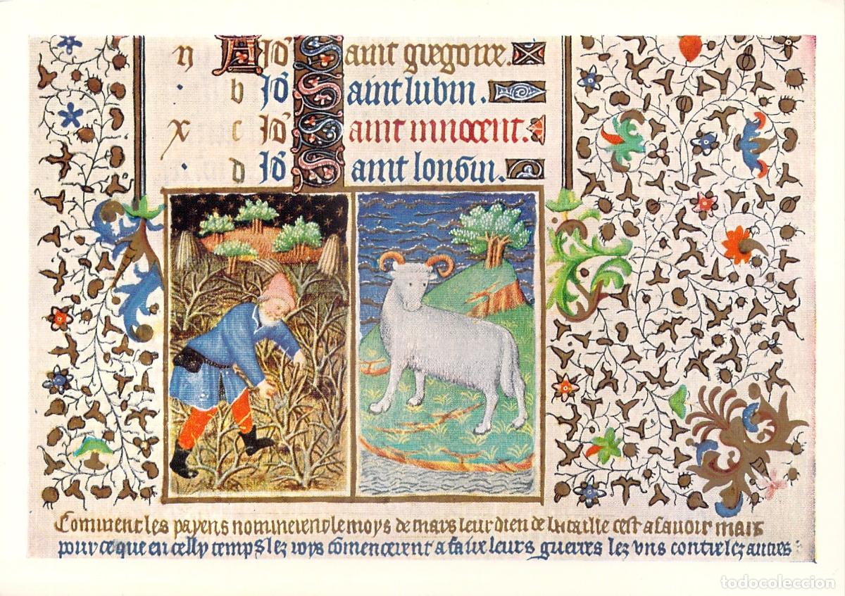 Postales: Postal Arte Medieval Horas de Bedford Marzo Aries