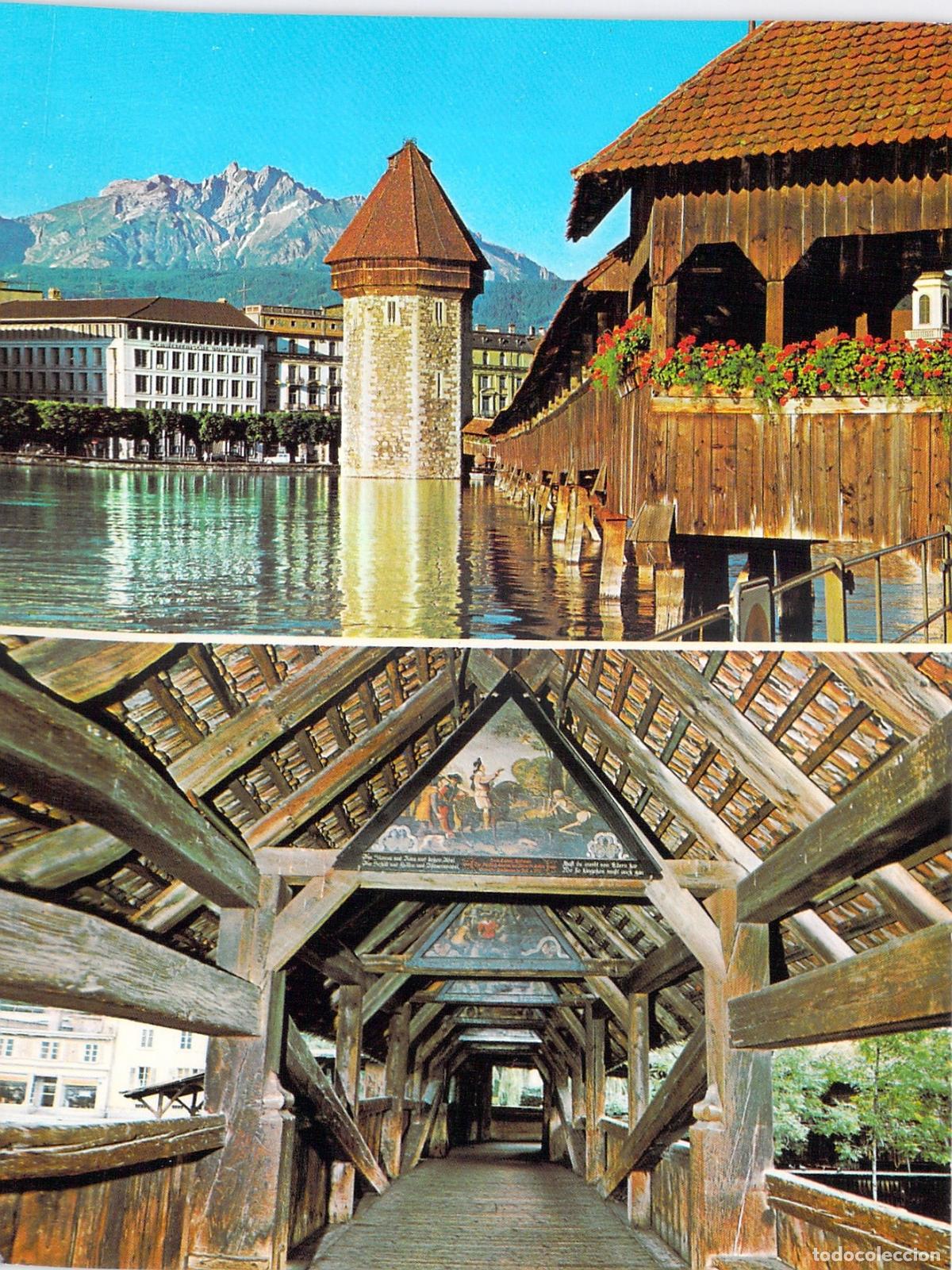 Postales: Postal del Puente de la Capilla y Torre del Agua en Lucerna, Suiza