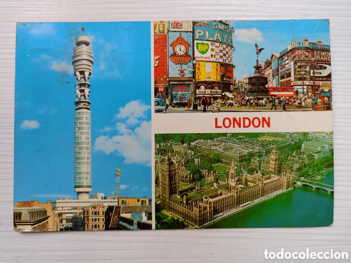 Postales: postal vintage muestra la Torre de Correos (Post Office Tower) de Londres, inaugurada en los a&ntilde;os 60