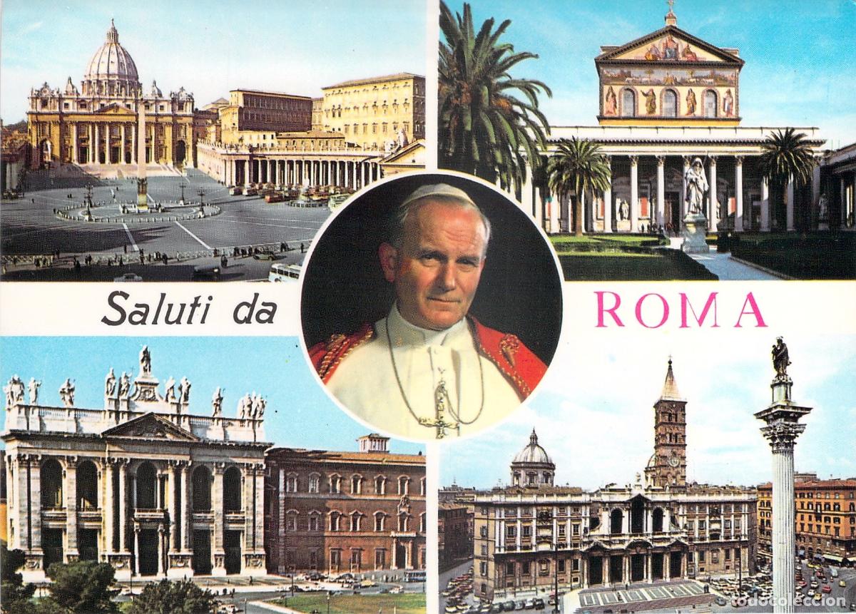 Postales: Postal de Roma con Papa Juan Pablo II y Bas&iacute;licas Principales