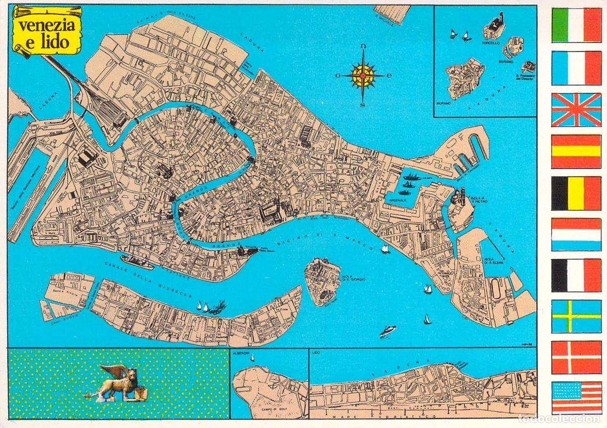 Postales: Postal Mapa de Venecia y el Lido Italia Radioaficionado
