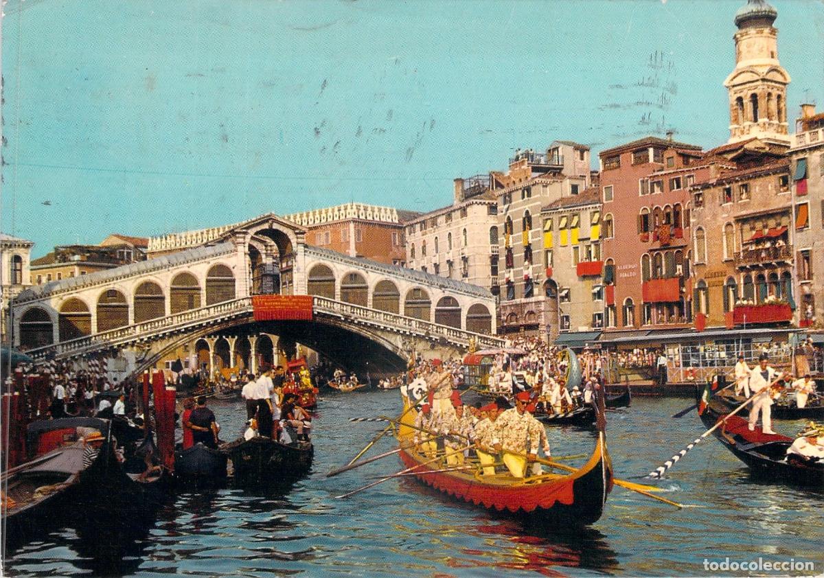 Postales: Tarjeta Postal de Venecia: Puente de Rialto y Regata Hist&oacute;rica
