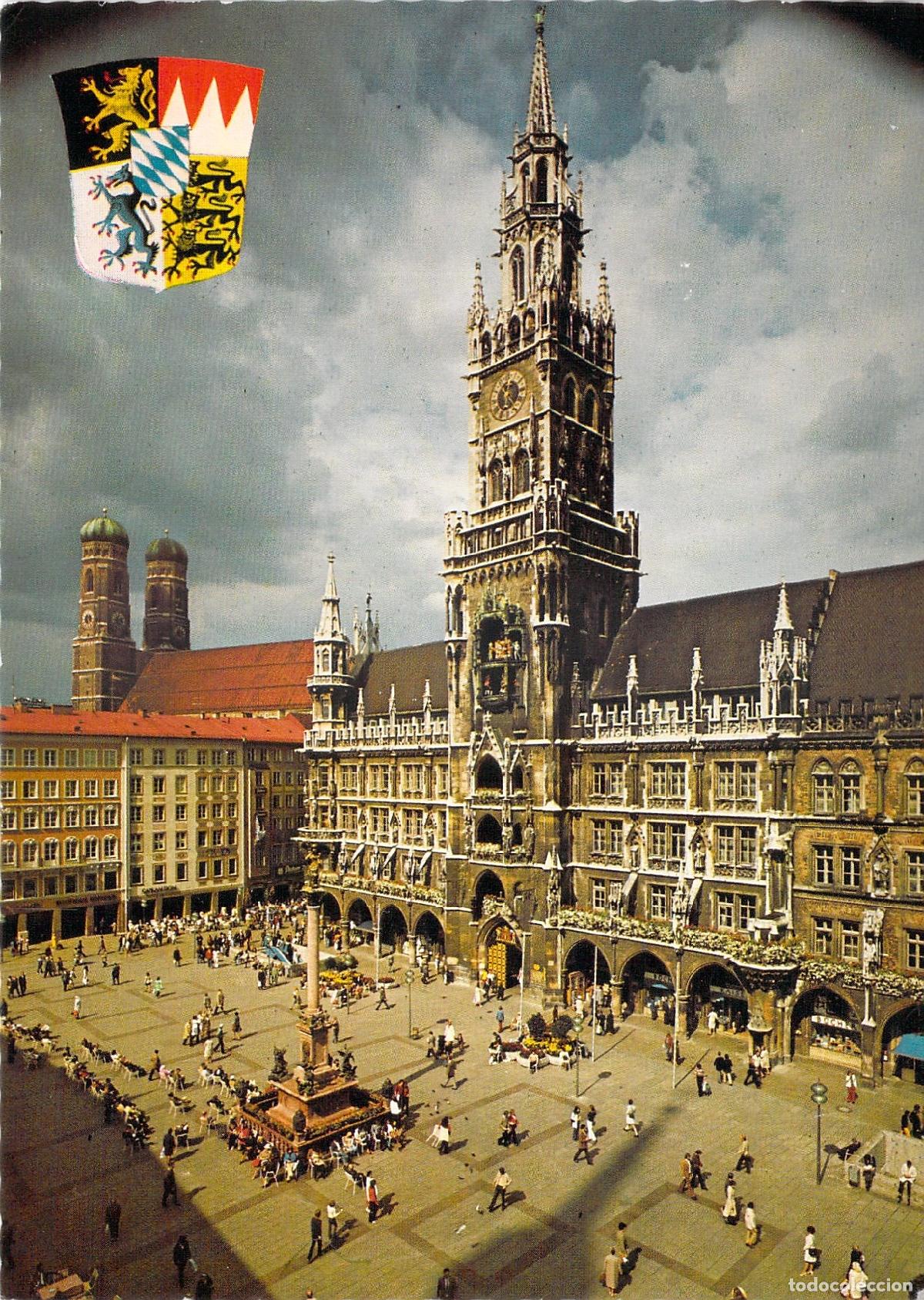 Postales: Postal de M&uacute;nich: Ayuntamiento y Catedral Frauenkirche
