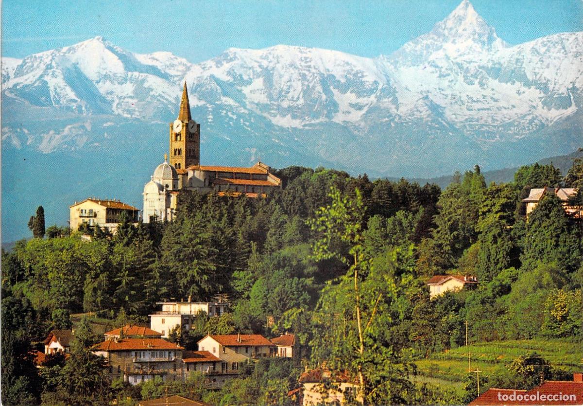 Postales: Postal de Pinerolo: Iglesia de San Maurizio y Monte Viso, Italia