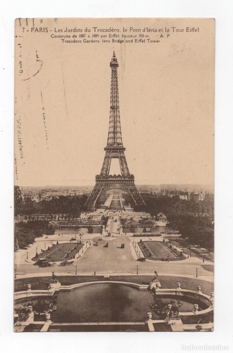 Postales: PARIS LES JARDINS DU TROCADERO ESCRITA Y CIRCULADA EN EL A&Ntilde;O 1928