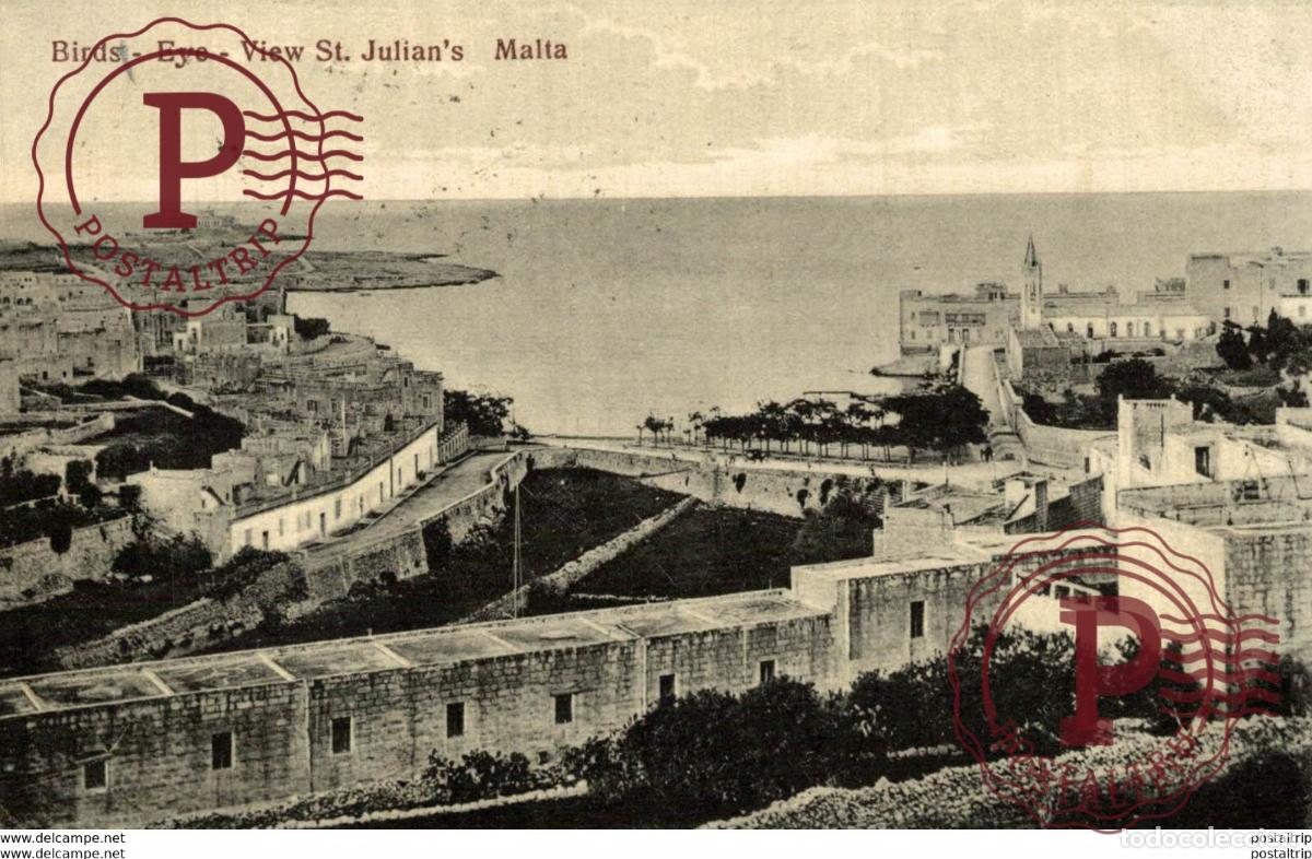 Postales: RARE CLICHE BIRDS EYE VIEW ST JULIANS MALTA