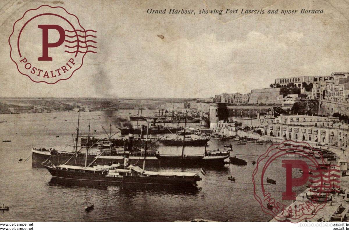 Postales: MALTA. GRAND HARBOUR, SHOWING FORT LACARIS AND UPPER BARACCA