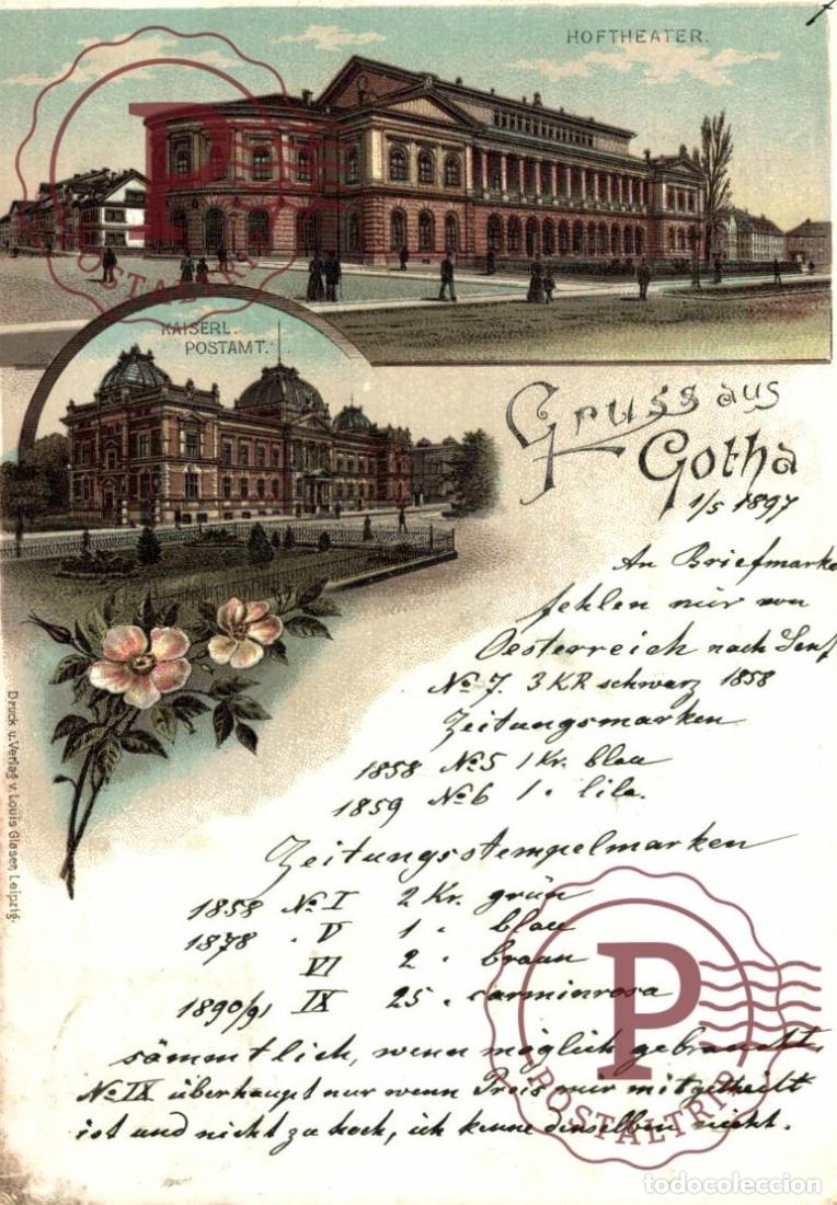 Postales: 1897 GRUSS AUS GOTHA - HOFTHEATER - KAISERL. POSTAMT
