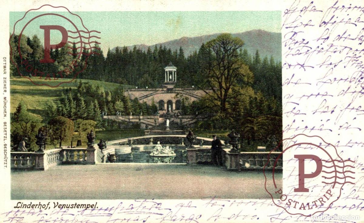 Postcards: Linderhof-Ettal Schlo&szlig; - Gartenterrasse und Venustempel