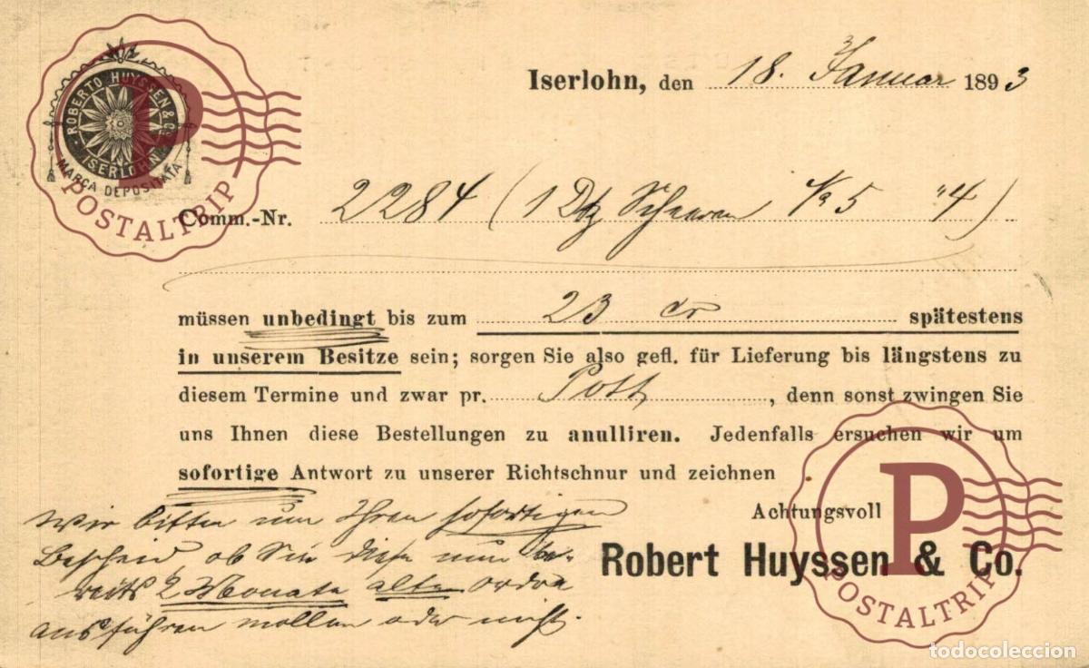 Postcards: 1893 Robert Huyssen & Co von Iserlohn PUBLI