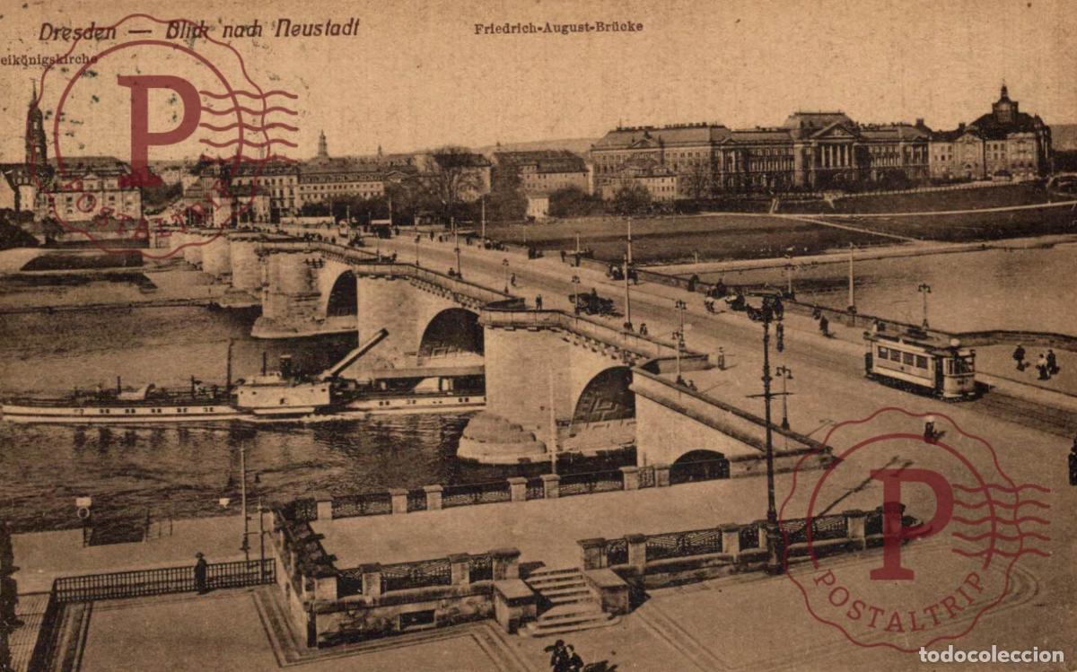 Postales: Dresden, Blick nach Neustadt - Friedrich-August-Br&uuml;cke