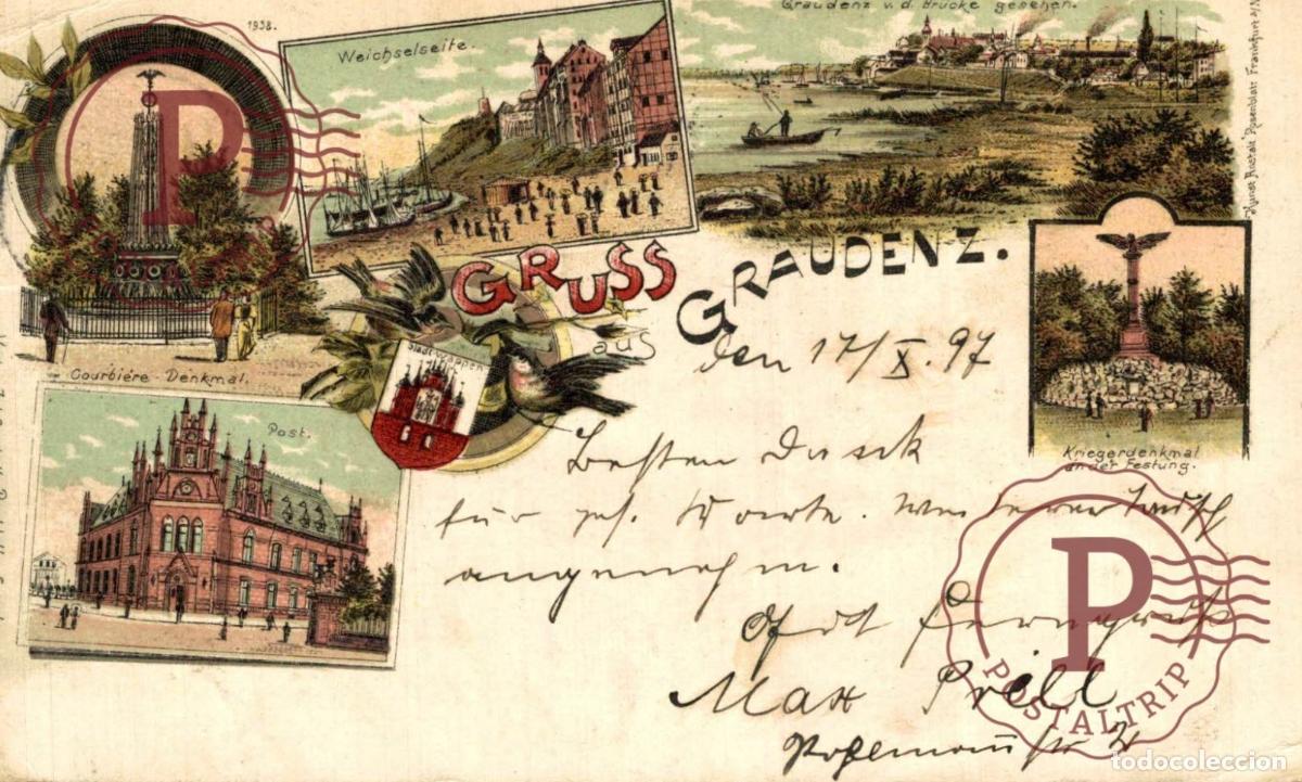 Postales: GRAUDENZ: Gruss aus Graudenz, lithographie multi-vues 1897 - Foto 1