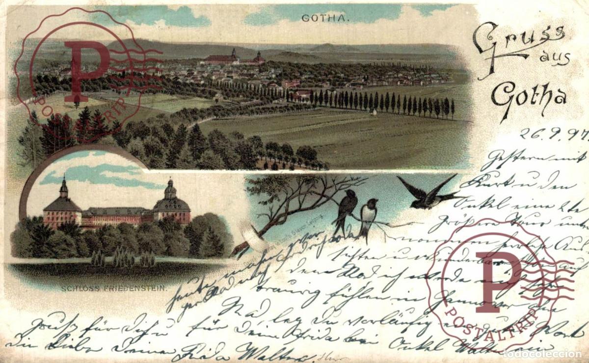 Postales: 1897 GRUSS AUS GOTHA Litho