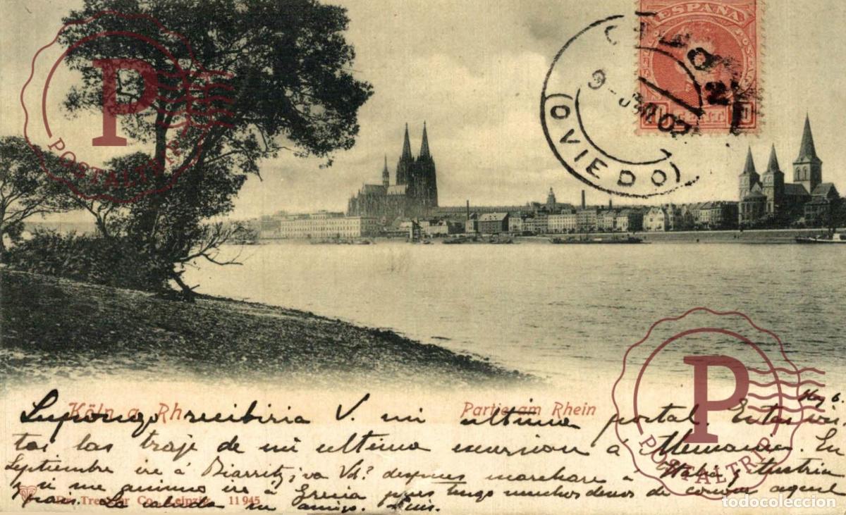 Postales: KOLN PARTIE AM RHEIN SEND OVIEDO A MADRID SMALL TEAR ON BOTTOM SEE SCAN