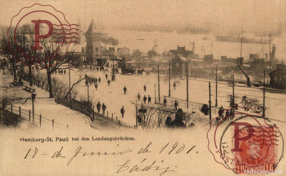 Postales: Hamburg - ST PAULI BEI DEM LANDUNGSBRUCKE SPANISH STAMP ESPA&Ntilde;A NACH CADIZ