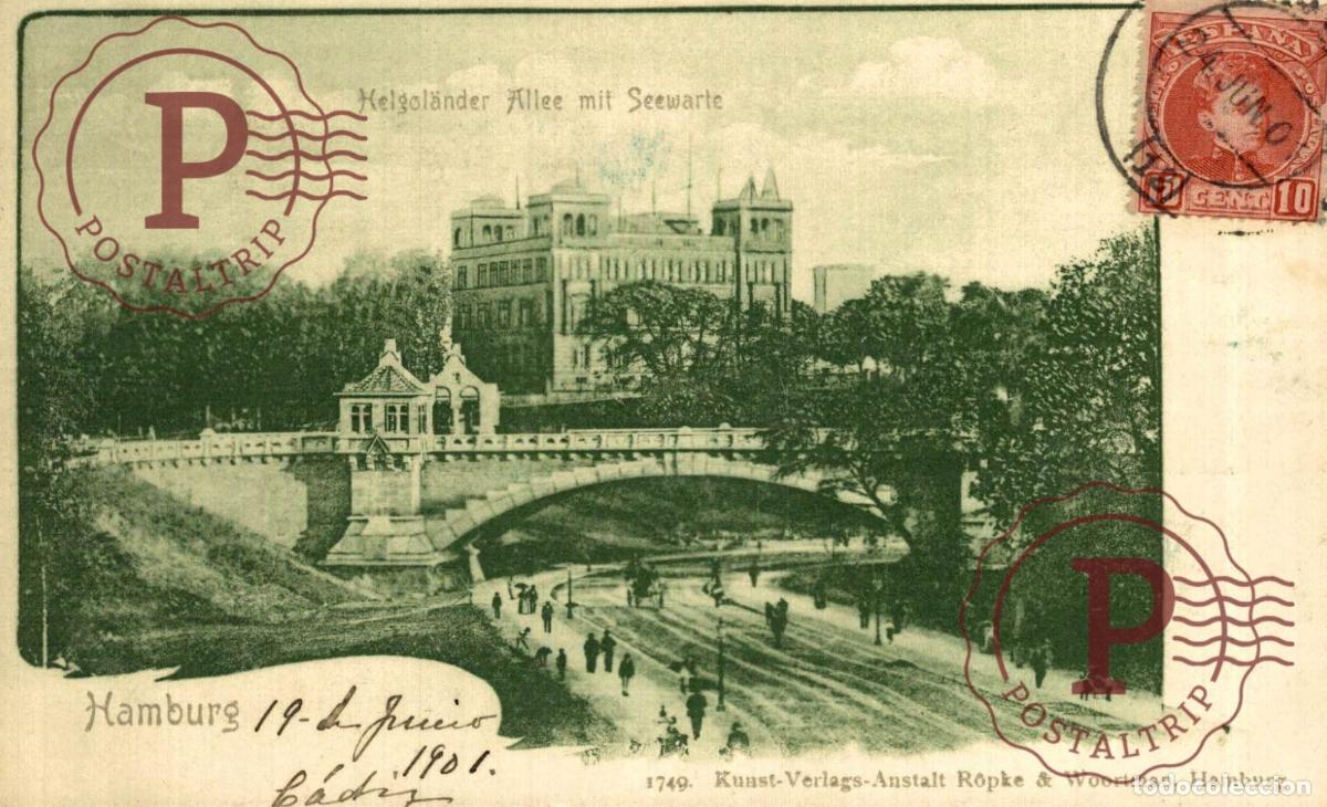 Postales: Hamburg - GEGOLANDER MIT SEEWARTE SPANISH STAMP ESPA&Ntilde;A NACH CADIZ
