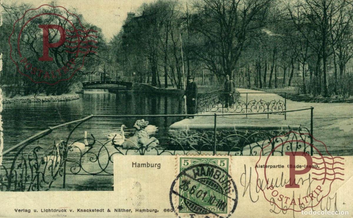 Postales: Hamburg - HAMBURG ALSTERPARTIE BADE INSEL ESPA&Ntilde;A NACH CADIZ