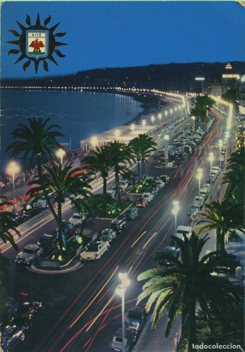 Postales: N&ordm; 74-NICE. France. C&ocirc;te d'Azur. French Riviera. La Promenade des Anglais la nuit. Sin circular. ED.