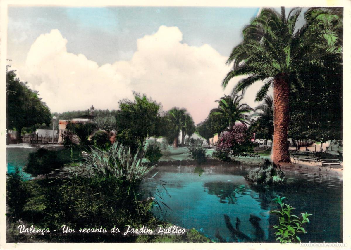 Postales: Postal de Valen&ccedil;a Portugal Jard&iacute;n P&uacute;blico con Estanque