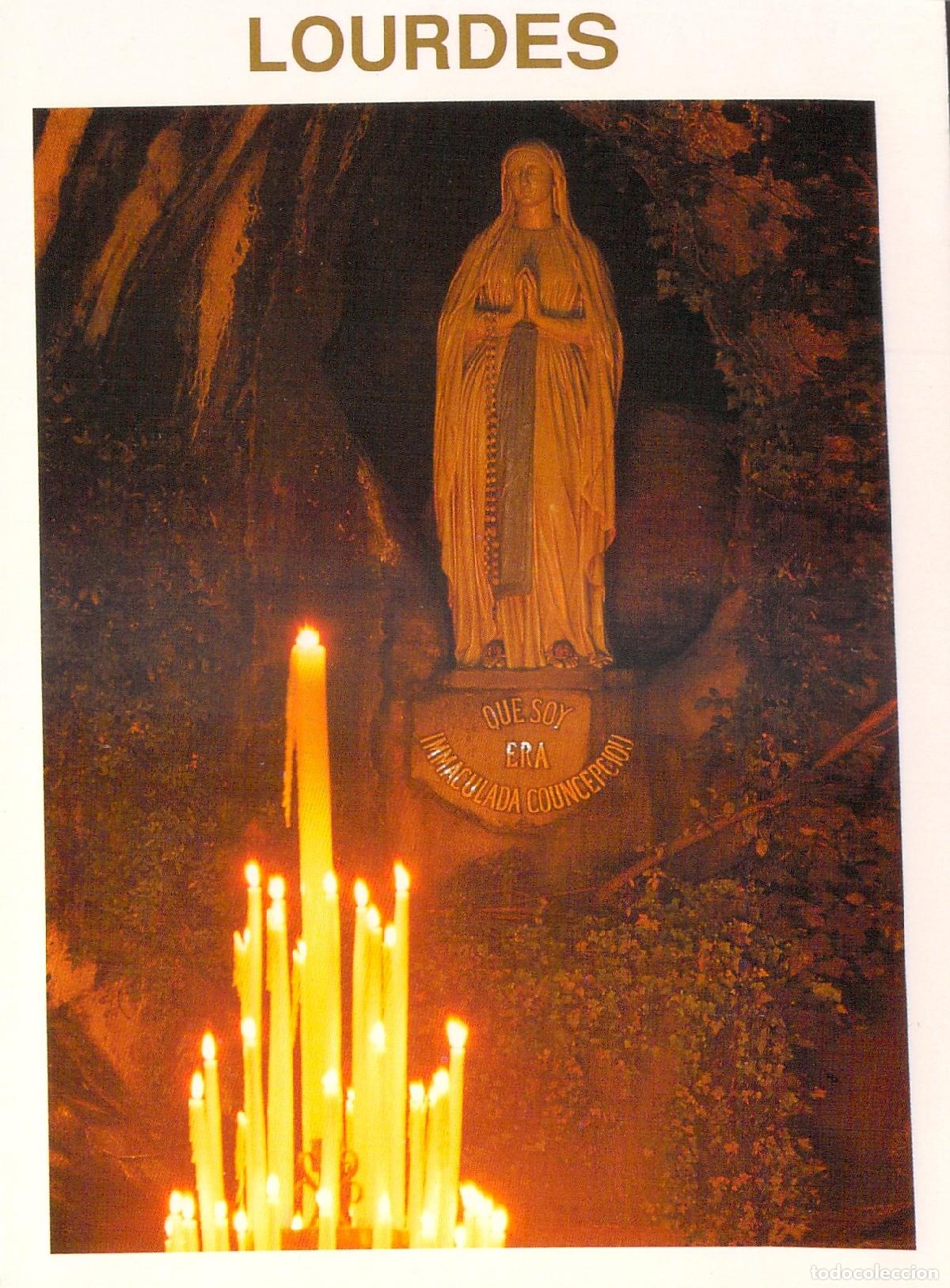 Postales: Postal de la Virgen de la Gruta en Lourdes por la Noche