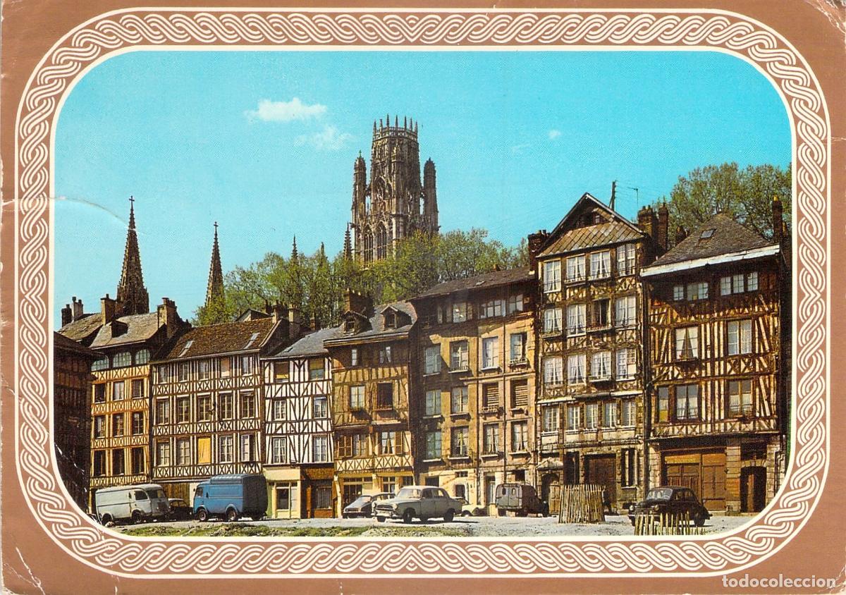Postales: Postal de Rouen: Casas Antiguas y Torre de Saint Ouen
