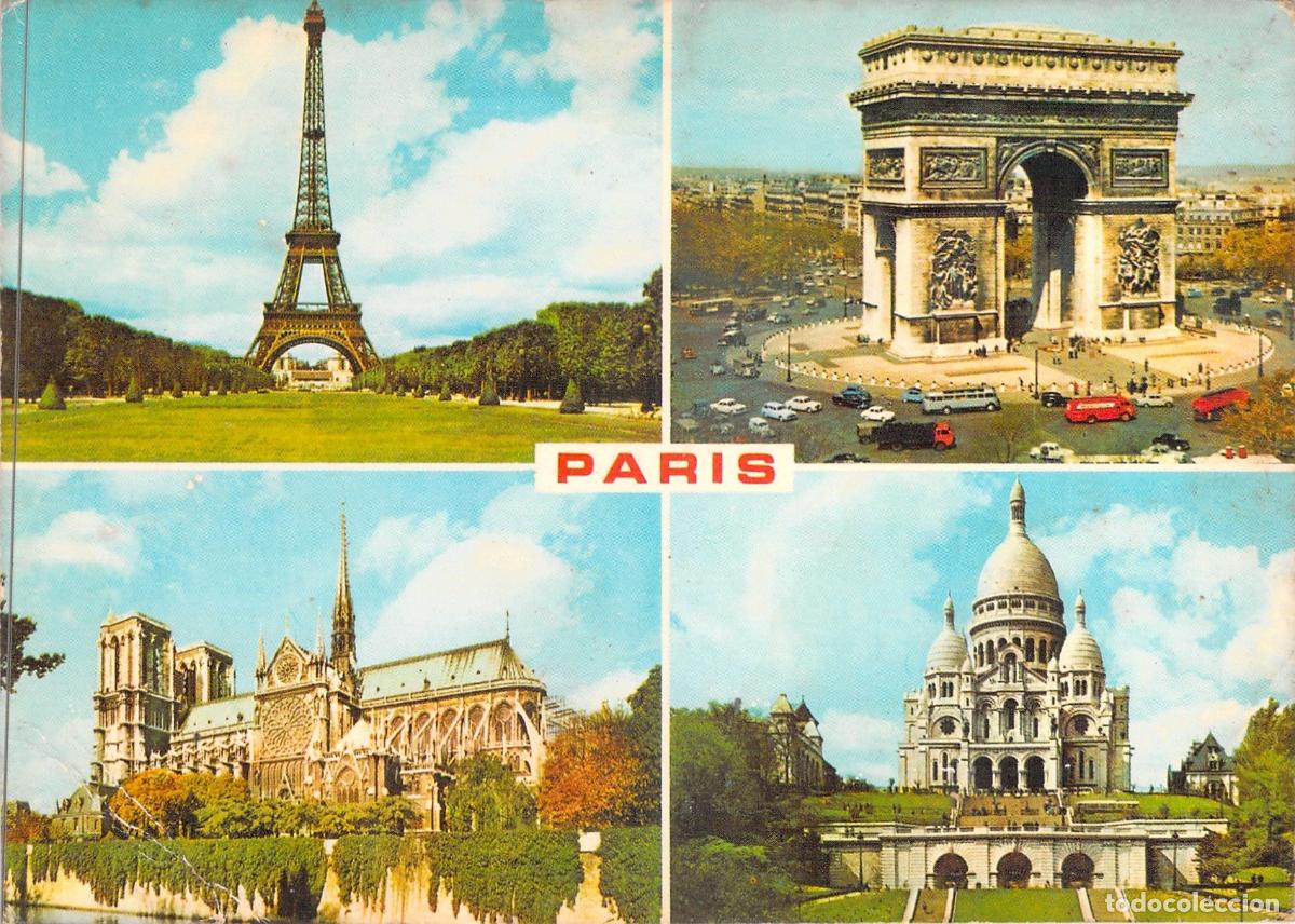 Postales: Postal Tur&iacute;stica de Par&iacute;s con Torre Eiffel y Monumentos Principales