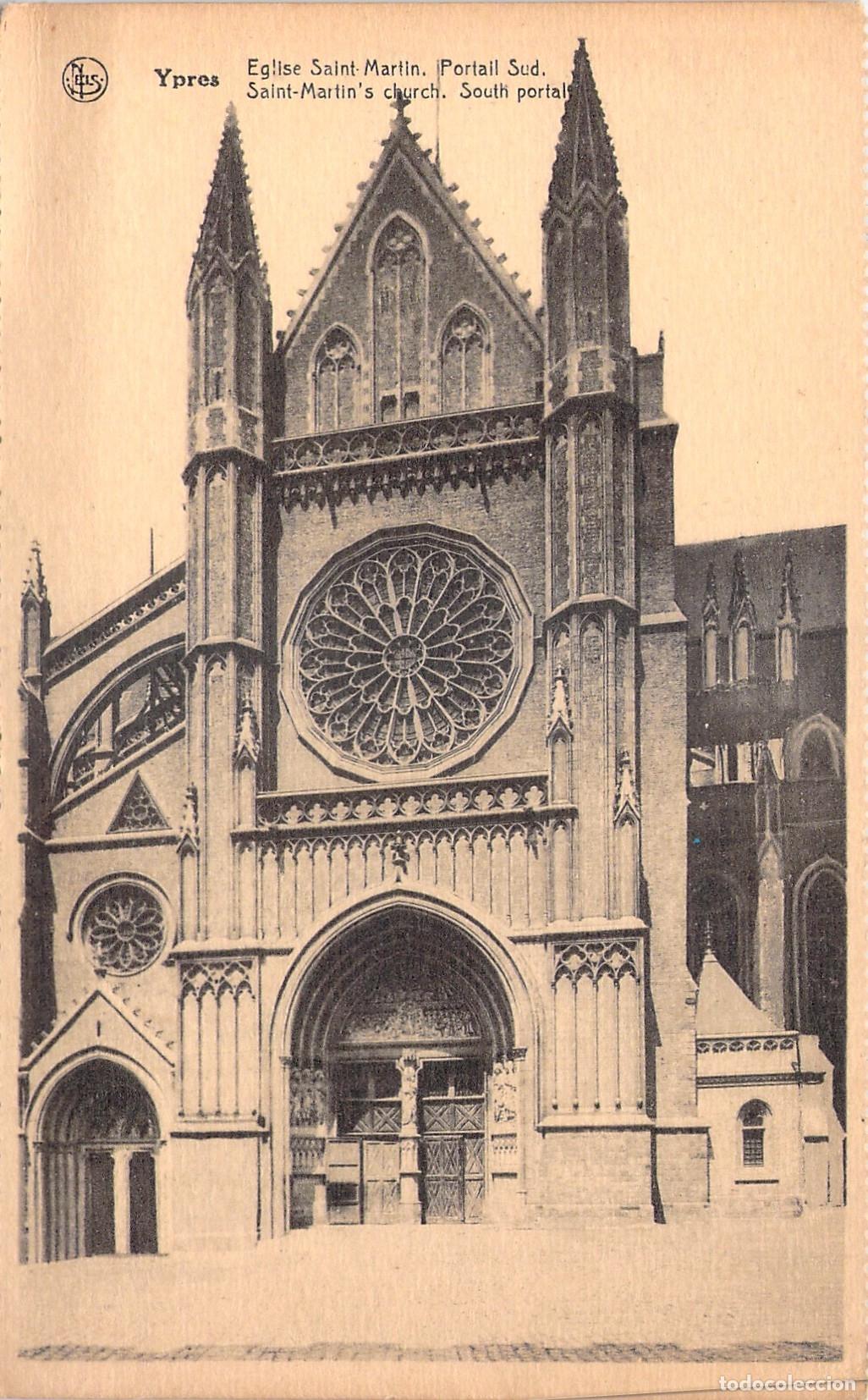 Postales: Postal de la Iglesia de San Mart&iacute;n en Ypres, B&eacute;lgica - Portal Sur