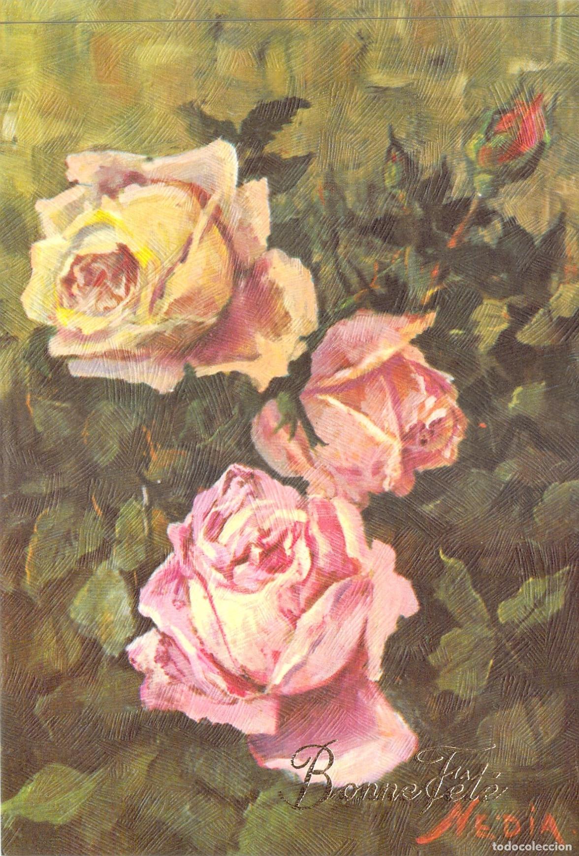 Postales: Postal de Ilustraci&oacute;n de Rosas Rosas y Crema Bonne F&ecirc;te