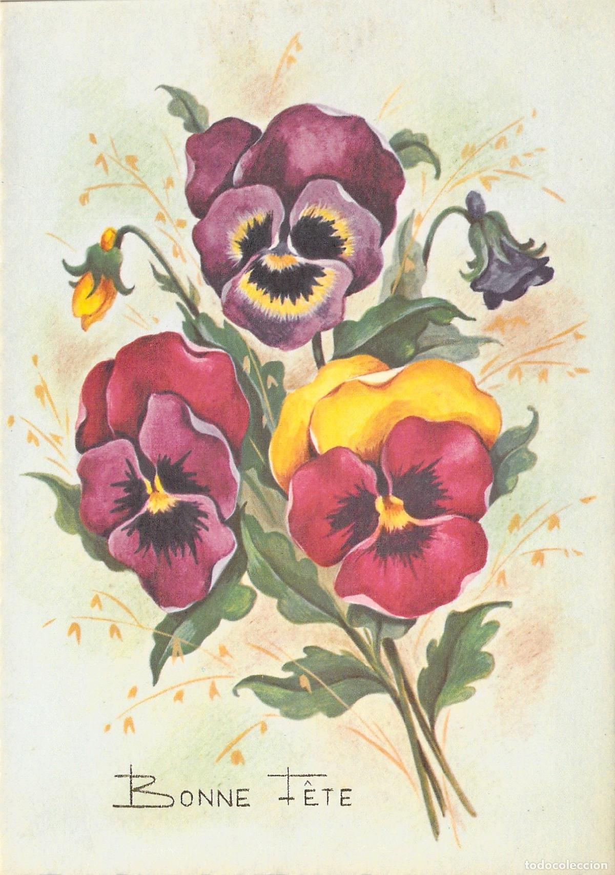 Postales: Postal de Felicitaci&oacute;n Bonne F&ecirc;te con Ilustraci&oacute;n de Pensamientos
