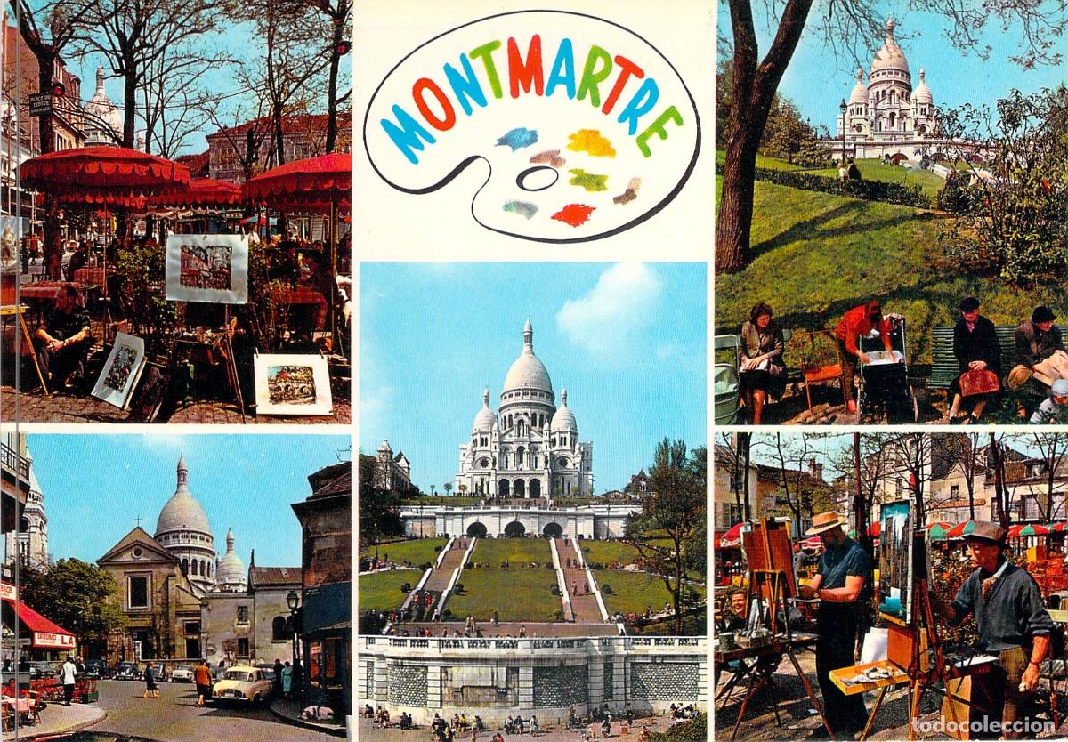 Postales: Postal de Montmartre en Par&iacute;s con Vistas del Sagrado Coraz&oacute;n y Pintores