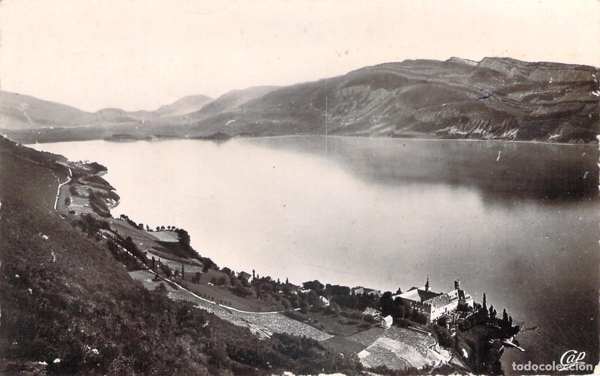 Cartoline: Postal de Aix-les-Bains: Lac du Bourget y Abad&iacute;a de Hautecombe