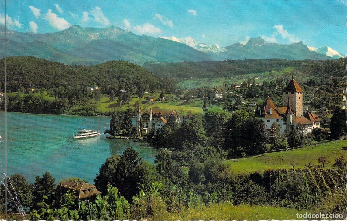 Cartes Postales: Postal de Spiez con Castillo y Lago Thun, Alpes Suizos