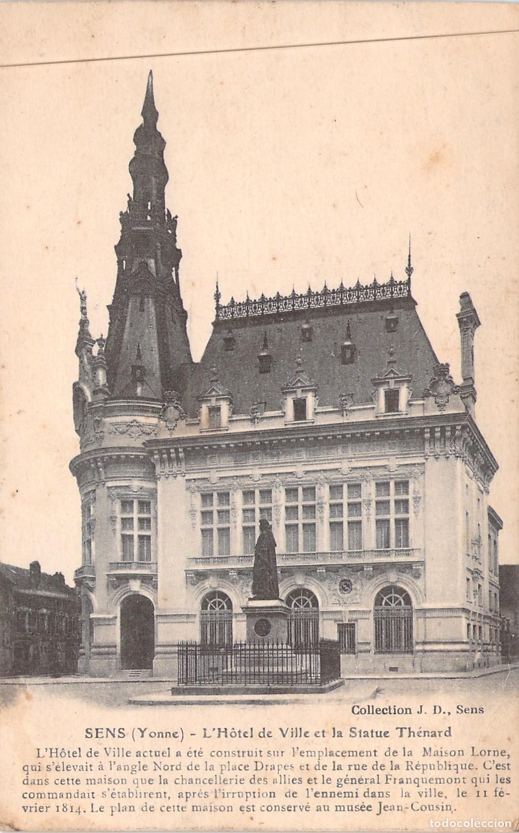 Postales: Postal de Sens, Francia - H&ocirc;tel de Ville y Estatua Th&eacute;nard